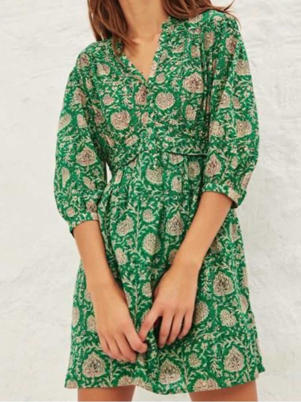ba&sh Paz Green Floral V-Neck Mini Dress